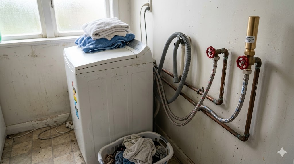 Water hammer arrestor installed on a washing machine supply line